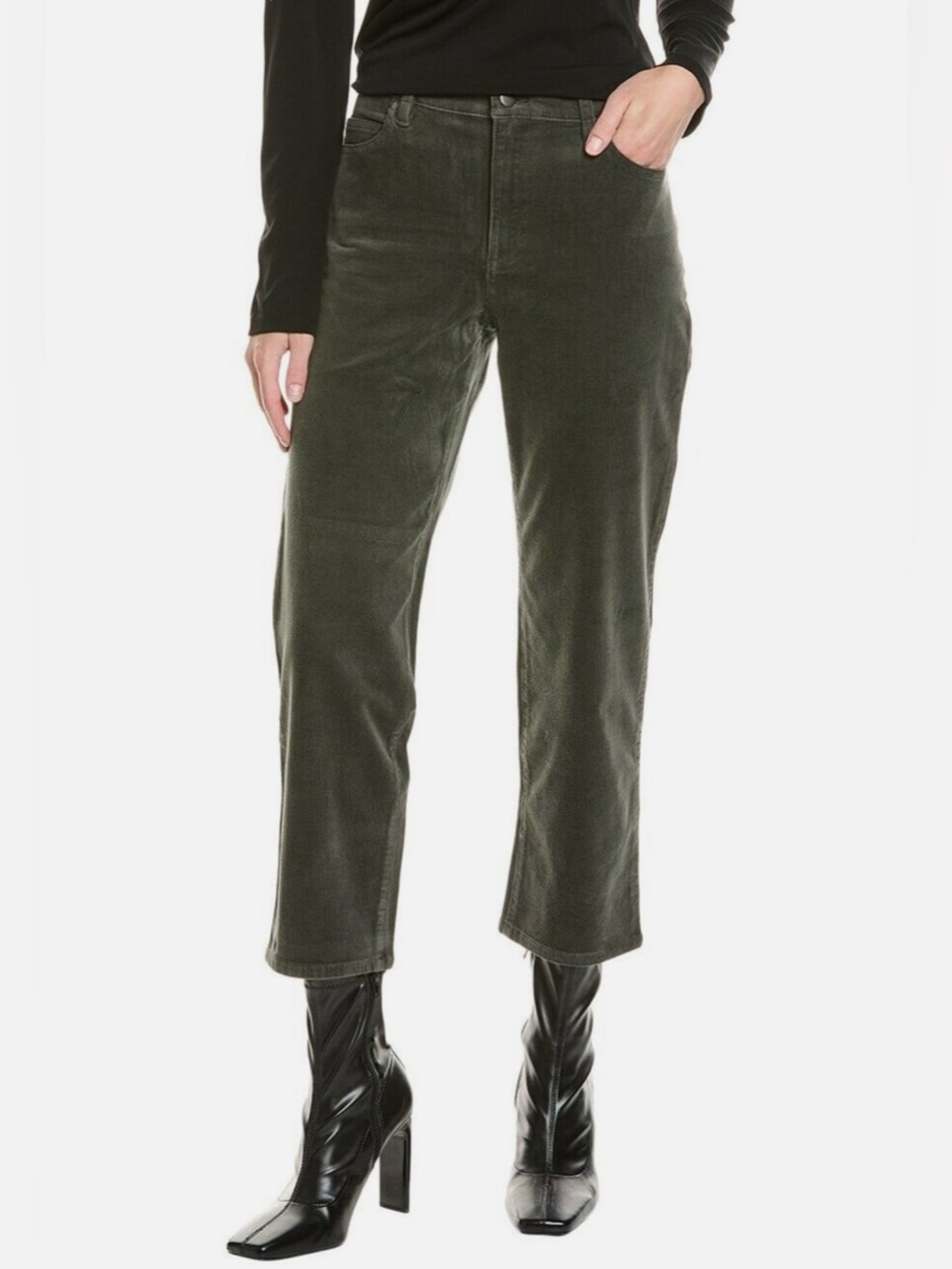 EILEEN FISHER Hi Waisted Straight Ankle Jeans Organic Cotton Corduroy GREEN XL